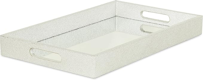 HomeRoots 16" Silver Rectangular Wood Handmade Tray with Handles
