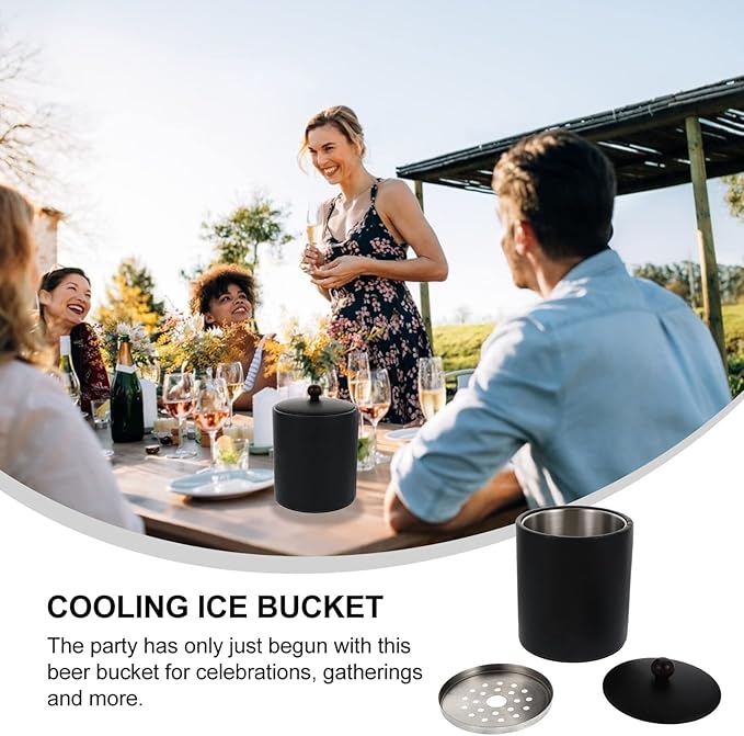1pc Sturdy Stainless Steel Ice Bucket Thickened Bucket for Wine Beer for Parties Gatherings Home Bars Convenient Practical Design