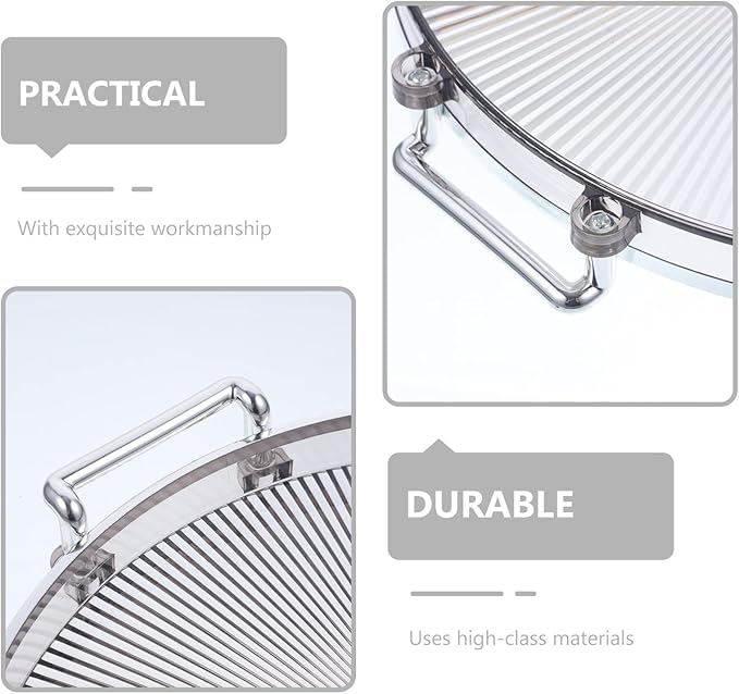 Decorative Tray with Silver Handle Round Serving Tray Coffee Table Clear Ottoman Countertop Organizer for Coffee Appetizer Breakfast Bathroom