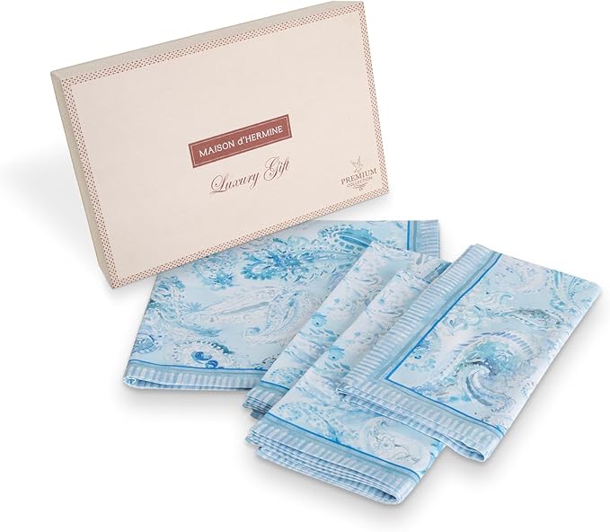 Maison d' Hermine Napkin 100% Combed Cotton Premium 20"x20" Decorative Washable Table Cloth Napkins Set of 4 for Dining, Holidays, Buffet Parties & Wedding Use Campagne - Paisley Blues