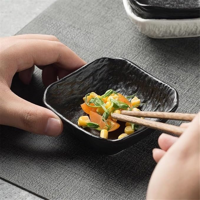 Appetizer Plates Stone Texture Square Sauce Dish Western Restaurant Dip Small Bowl Ceramic Restaurant Dip Flavor Dish for Condiment(Black)
