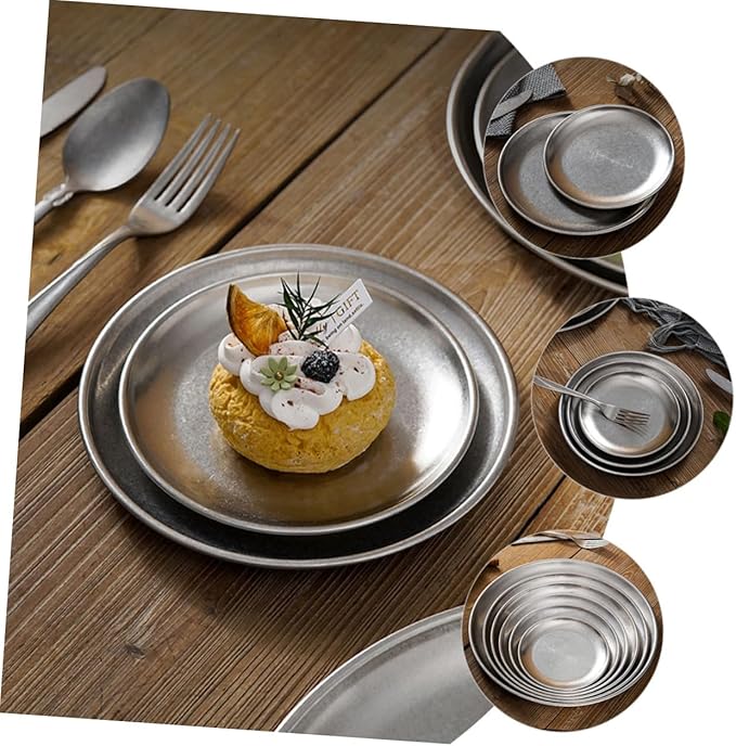 BESTonZON Food Trays Vintage Barbecue Plate Decorative Serving Trays Korean Style Dish Nut Plate Table Tray Cutlery Beef Meat Roast Meat Tray Dinner Dish Metal