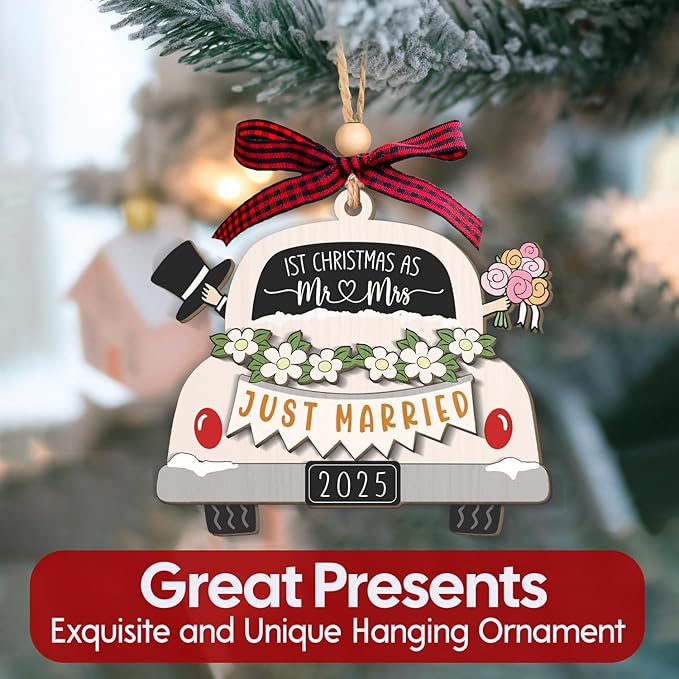 NewEleven Mr and Mrs Gifts - Wedding Gifts for Couples 2025, Just Married, Newlywed Keepsake - Wedding Ornament, Meaningful Gift from Friend, Family - Christmas Ornament