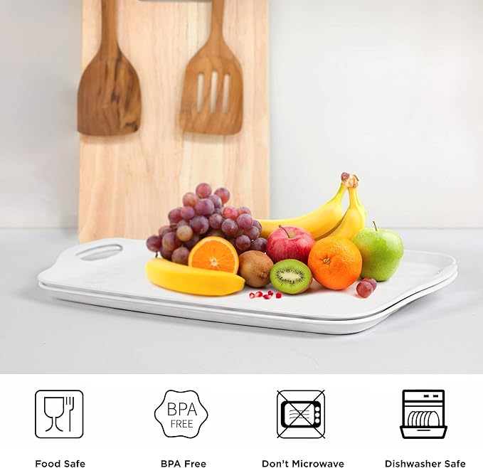 TP Serving Trays with Handles, 17 x 12 Inch Melamine Serving Platters for Food, Meat, Set of 2 Rectangular Trays for Eating, Pure White