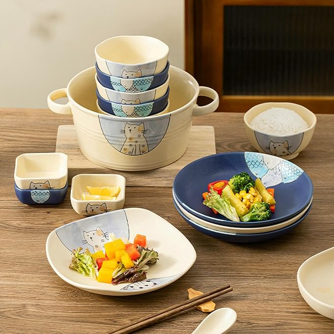 Japanese minimalist home cute cartoon creative ceramic plate - 8-inch square plate (couple cat)
