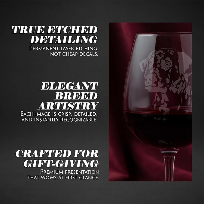Etched Laser Art Dalmatian Personalized Dog Themed Etched 12.75oz Wine Glass Custom Dog Breed Wine Glasses, Ideal for Pet Lovers, Unique Birthday Gift for Men & Women, Personalized Gift