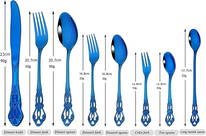Elegant 32-Piece (4 Set) Retro Flatware Set, Stainless Steel Cutlery Set - Complete Eating Tableware Serving Set, Dishwasher Safe, Shiny Mirror Polish (Blue)