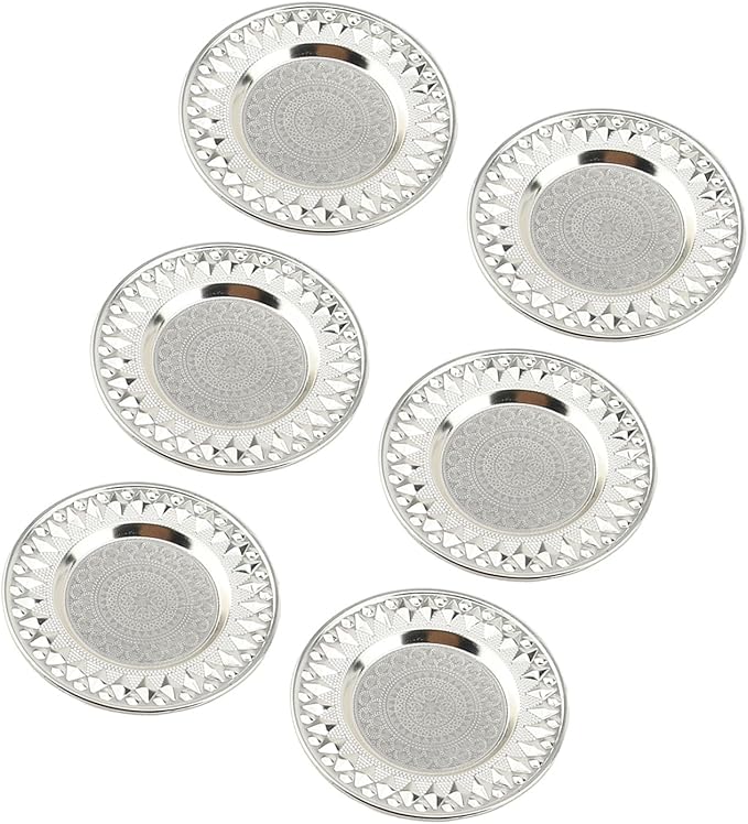 Keenso European Style Metal Plate Set, Zinc Alloy Elegant Cake Serving Tray with Spoon for Fruits Pasta Snacks Parties (Silver)