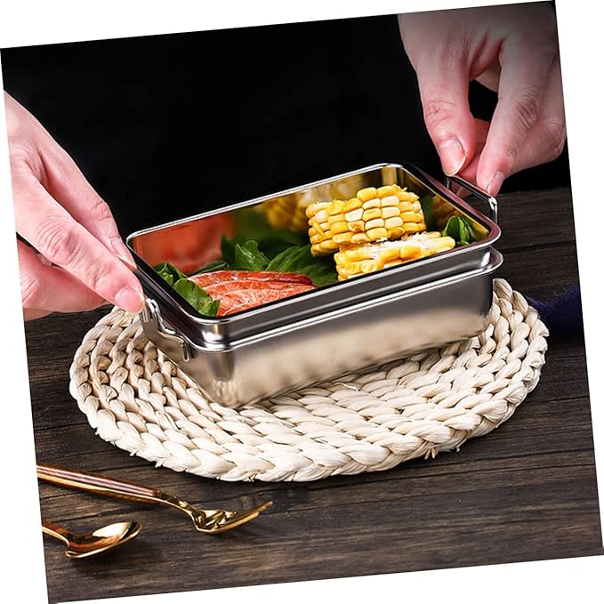 1Pc Stainless Steel Food Serving Tray with Handles Practical Snacks Display Plate for Fried Chicken Fruits and Dried Fruits Elegant Silver Design