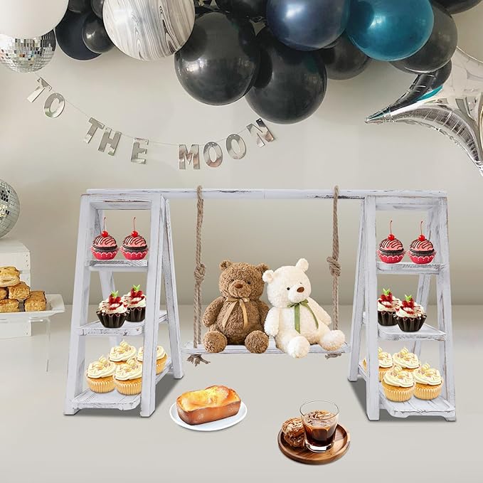 Cake Stand 3 Tier Swing Cupcake Stand with Serving Platter Dessert Table Display Set Serving Ladder Stands for Party, Birthday, Wedding, Baby Shower Decoration