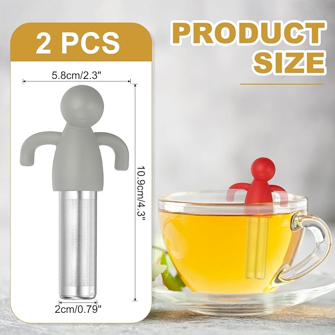 uxcell 2 Pcs Cute Tea Infuser, Stainless Steel Loose Leaf Tea Steeper Filter with Silicone Handle Reusable Thin Pores Mesh Strainer Diffuser for Teacups Teapots Mugs, Light Gray