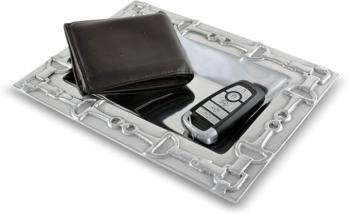 Arthur Court Designs Aluminum Equestrian Food Service Tray, Desktop Storage Organizer, Catchall, Valet, Nightstand or Dresser 10 inch Long