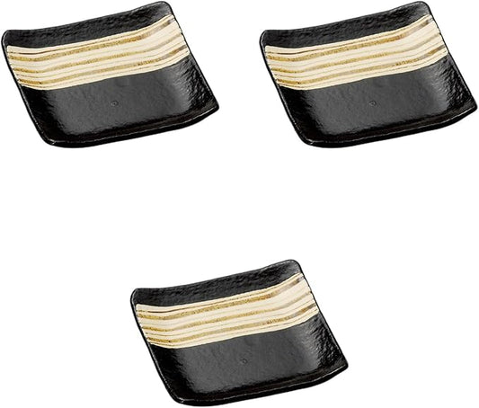 Set of 3, Yuzu Black Rust Tokusa Square Appetizer Plate, 7.3 x 7.3 x 1.2 inches (18.5 x 18.5 x 3 cm) | Square Plate, Setomonohonpo