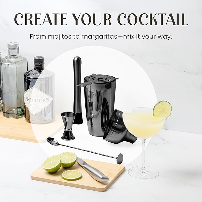 Mixology & Craft Bartender Kit: 10-Piece Cocktail Shaker Set with Dark Bamboo Stand | Complete Cocktail Kit Gift Set | Top Bartender Gifts for Men & Women | Leak-Proof Design (Gun Metal)