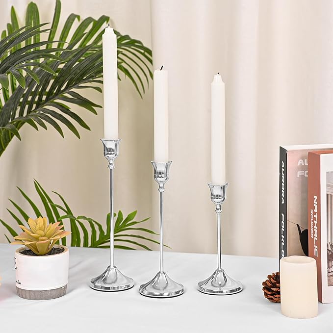 Candlestick Holders 45 PCS, Metal Taper Candle Holder, Silver Candle Holders for Pillar Candles, Vintage Dining Table Centerpiece Decorations for Wedding Party Christmas Halloween Decor