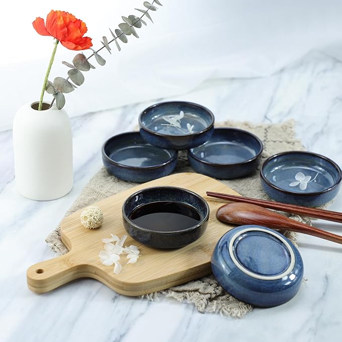 Colias Wing 3.5 Inch Vintage Style Kiln Glazed Ceramic Side Dishes - Korean Bowls - Set of 6