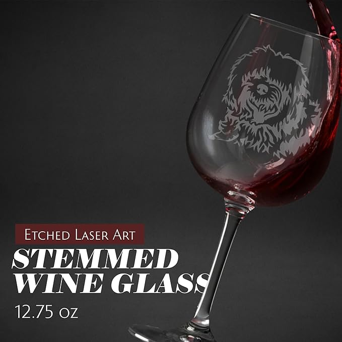 Etched Laser Art Personalized Dog Themed Etched Wine Glass - Custom Dog Breed Wine Glasses, Ideal for Pet Lovers, Unique Birthday Gift for Men & Women, Personalized Gift - Tibetan Terrier, 12.75 oz
