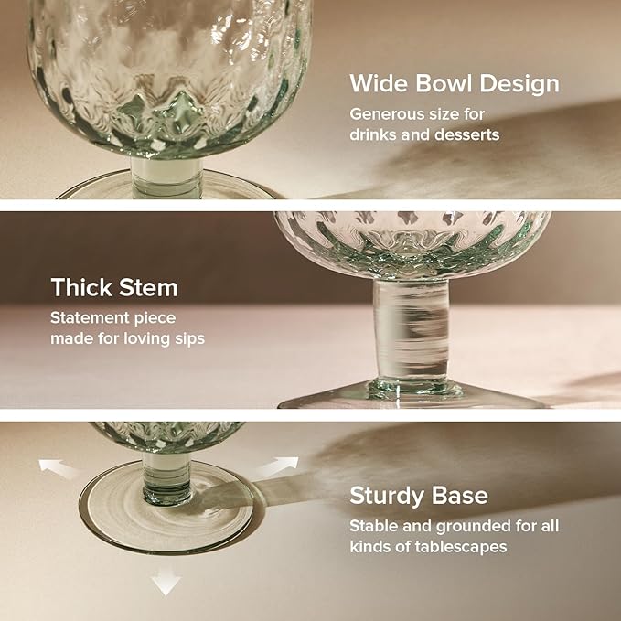 mopio Adore Beaded Goblet Set of 4, 12 oz, Dishwasher Safe, Trendy Party and Home Bar Stemware for Cocktails and Wine, Perfect Drinkware Gift in Eco-Friendly Packaging, Soda-Lime Glass (Light Blue)