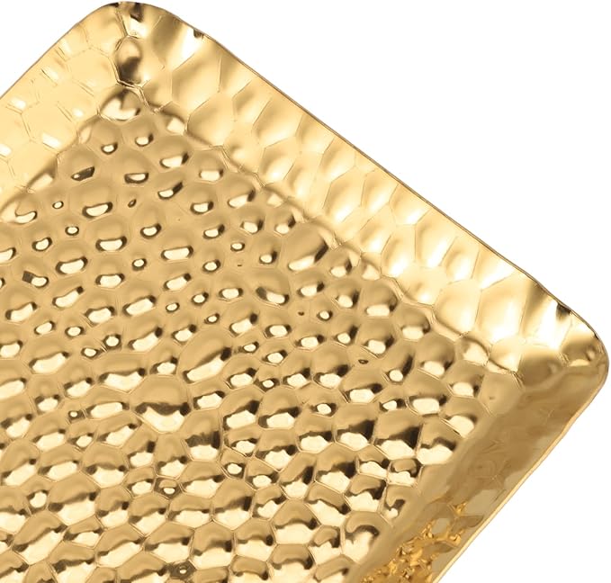 Stainless Steel Tray Pastry,Vanity Trays Cake Serving Tray Dessert Tray Hammered Dish Multipurpose Dishwasher Stylish Mirror for Restaurant (Gold)