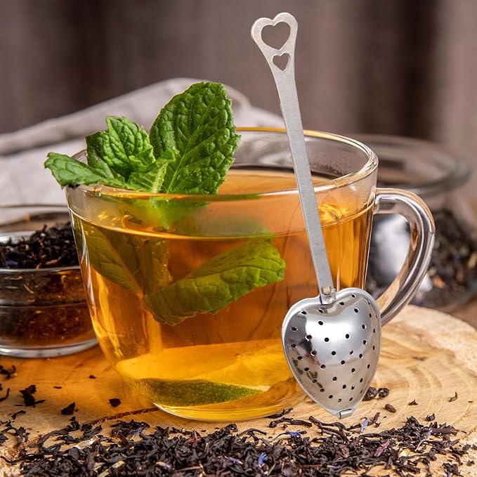 30 Pieces Tea Infuser for Loose Leaf Tea, Heart Shaped Tea Strainer Spoons Stainless Steel Long Grip Tea Filter Mesh Tea Steeper for Tea Party Accessories