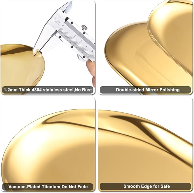 Golden Oval Stainless Steel Tray (30cm x 12cm) – Mini Coffee Table Tray for Jewelry, Cosmetic & Candle | Full Mirror-Polished Surface with Vacuum Coating – No Fading, No Discoloration