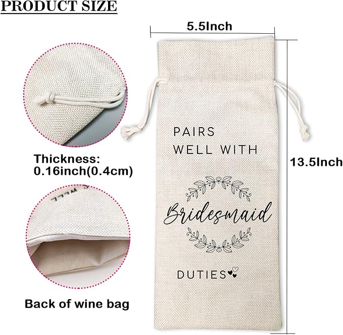 LANBAIHE Pairs well with Bridesmaid Duties, Bridesmaid Proposal Wine Bag, Bridal Party Gifts Wine Bag, Bridal Shower, Engagement, Wedding
