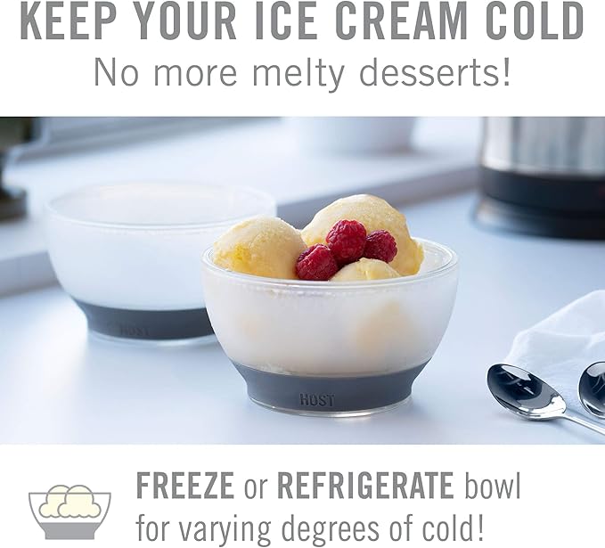 Host Ice Cream Freeze Bowl, Double Walled Insulated Freezer Gel Chiller Kitchen Accessory for Dessert, Dip, Cereal, with Comfort Silicone Grip, Plastic, Grey, 0.47 liters