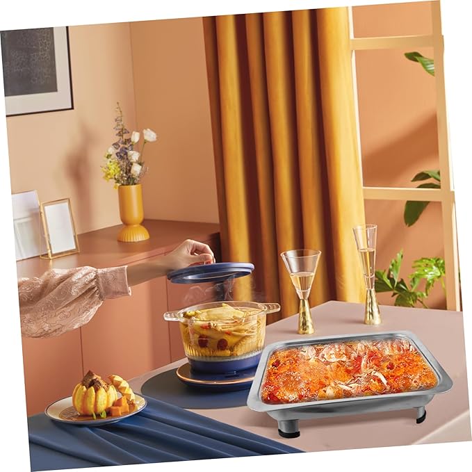 BESTOYARD Stainless Steel Buffet Serving Tray with Lid Long Rectangular Food Holder for Catering Four-Legged Metal Tray for Parties and Gatherings