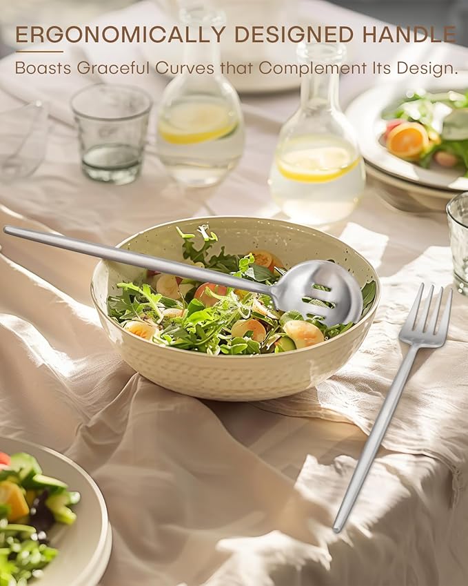 Stainless Steel Serving Set, Ollex 5-Piece Dishwasher Safe Silver Serving Utensil Set with Matte Serving Spoon,Slotted,Sugar Spoon,Butter Knife Serving Utensil for Parties Buffet