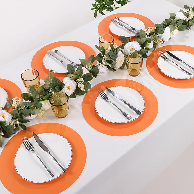 SHACOS 100 PCS Round Paper Placemats 13 inch Disposable Fall Place Mats for Dinner Wedding Birthday Party Festival Table Decoration Indoor Outdoor, Orange