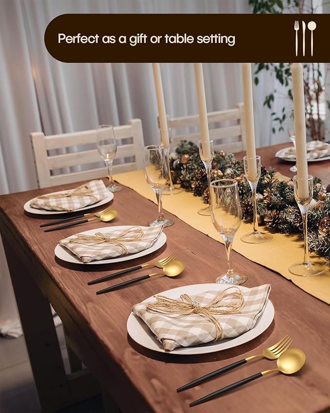 Stapava 40-Piece Matte Black Gold Silverware Set, Stainless Steel Gold Utensils Cutlery Set for 8, Satin Finish Flatware Include Forks Spoons and Knives Set for Home and Restaurant, Dishwasher Safe