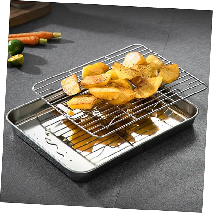 Zerodeko 1Pc Serving Tray with Net Bracket Multi Functional Food Storage Plate for Draining Steaming and Baking