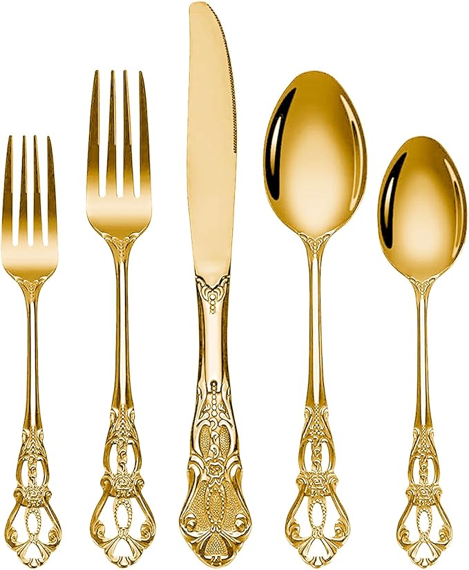 Vilihkc Gorgeous Retro Royal Stainless Steel 20 Pieces Flatware Set, Silverware Set, Anti-rust Stainless Steel Cutlery Set Utensils Including Fork Spoon and Knife