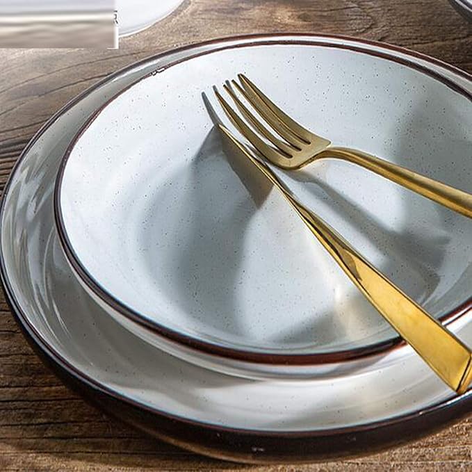 Ceramic Bowls Plates Dinnerware Set Crockery Dinner Set Dessert Plate Black and White Collocation Contracted Style Fashion and Durable,B,B
