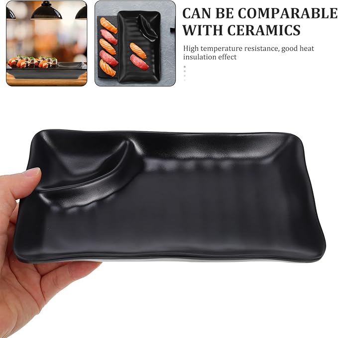 Kichvoe Japanese Sushi Dish 7.59X4.52 Inch Dumpling Plate with Vinegar Sauce Compartment Practical Dining Plate for Home Restaurant Buffet