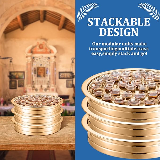 Suzile Holy Communion Trays House up 40 Cups for Churches Serving Communion Set Stainless Steel Communions Plates Church Holy Ware Sets Supplies (Gold)