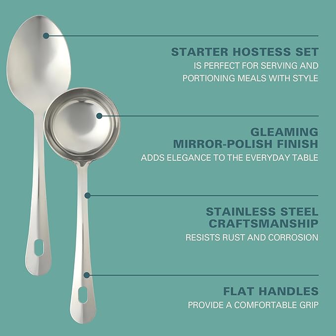 Gibson Home Landsworth 5-Piece Stainless Steel Serving Utensil Set – Ladle, Slotted Spoon, Skimmer, Turner, Spoon