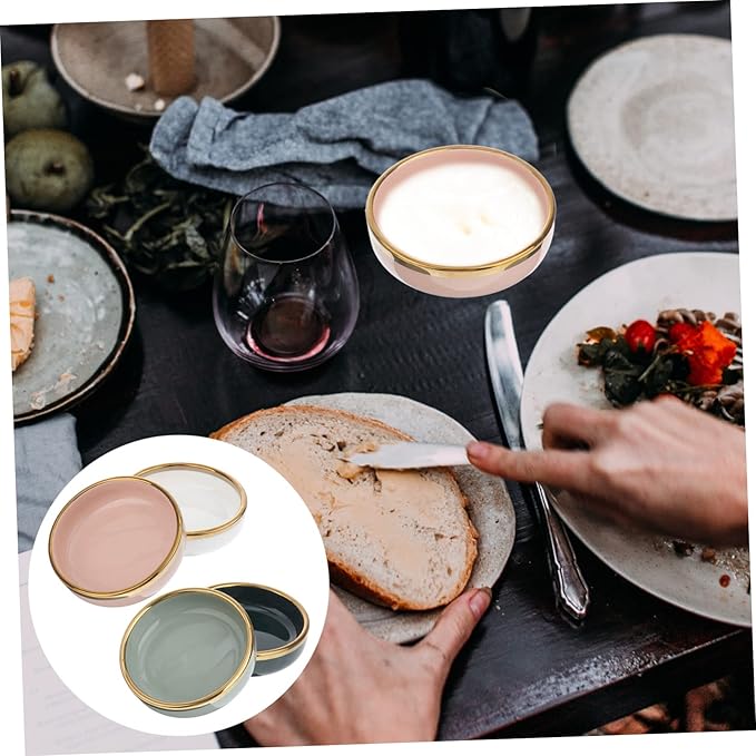 PRETYZOOM 4Pcs Ceramic Condiment Dishes Gold Trim Small Sauce Plates for Seasoning and Dipping Elegant Appetizer Bowls for Parties and Entertaining Random Color