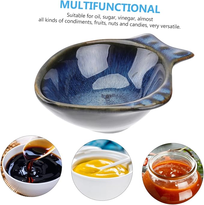 Unique Japanese Fish Plates Ceramic Condiment Dish Dipping Sauce Bowl for Appetizers Seasoning Boys and Girls Families