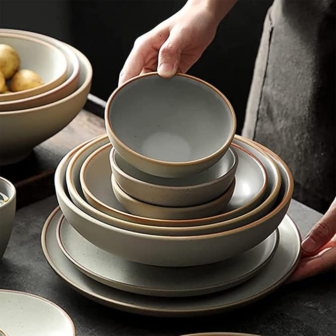 Plate and Bowl Setstoneware Dinnerware Sets, Ceramic Dinnerware Sets, 25 Piece Matte Finish Porcelain Bowls and Plates Sets | Kitchen Tableware Dinner Set Service for 6