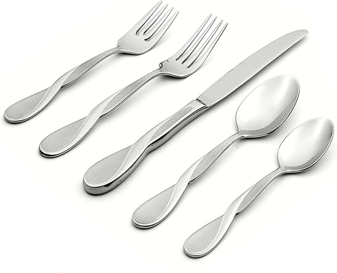Oneida Silverware Set, Satin Aquarius 5 Piece Fine Flatware Place Setting Set, Service for 1, 18/10 Stainless Steel, Dishwasher Safe, Knives Spoons And Forks Sets, Home And Kitchen (Silver, 5 Pieces)