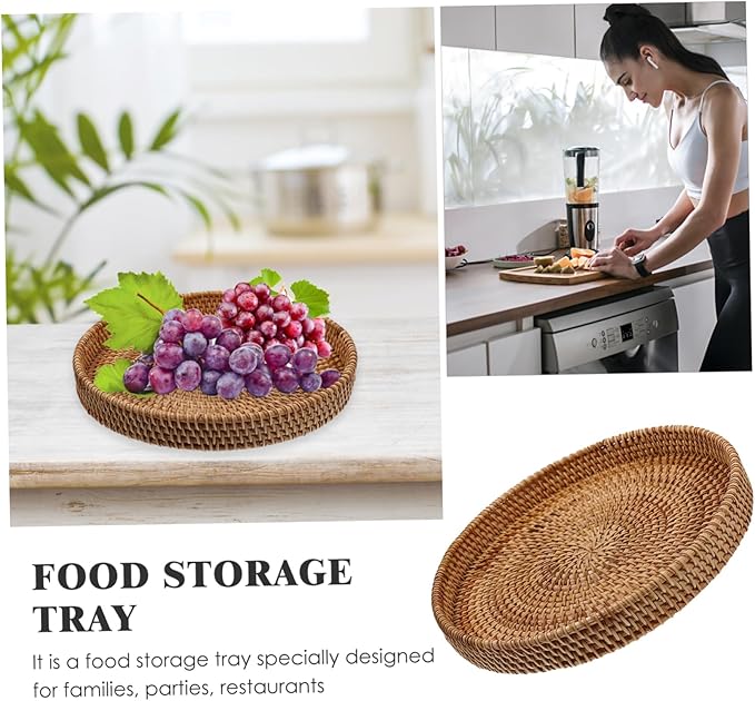 DOITOOL Wear-Resistant Rattan Serving Tray Multi-Function Fruit Plate Perfect for Desserts Snacks