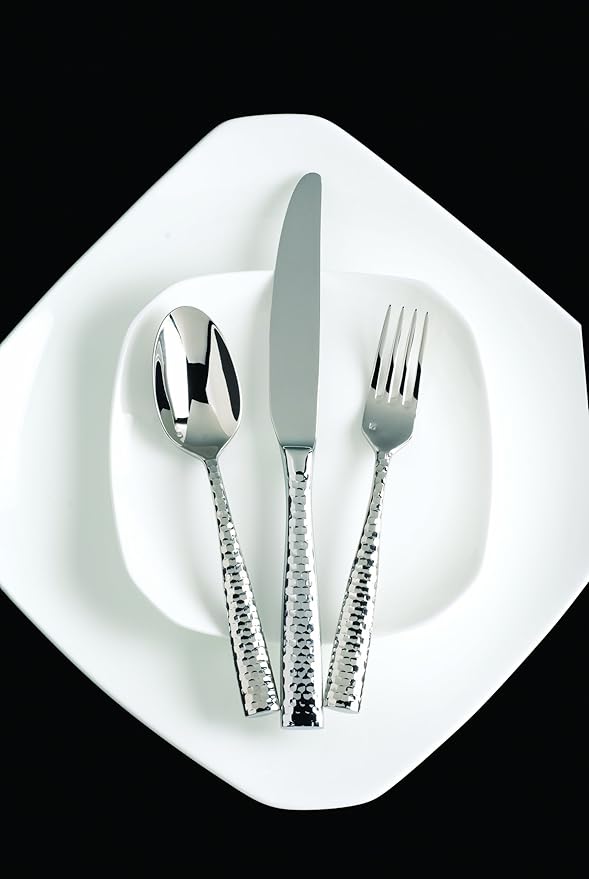 Fortessa Lucca Faceted 18/10 Stainless Steel Flatware Solid Handle Table Knife, Set of 12, Mirror Polished