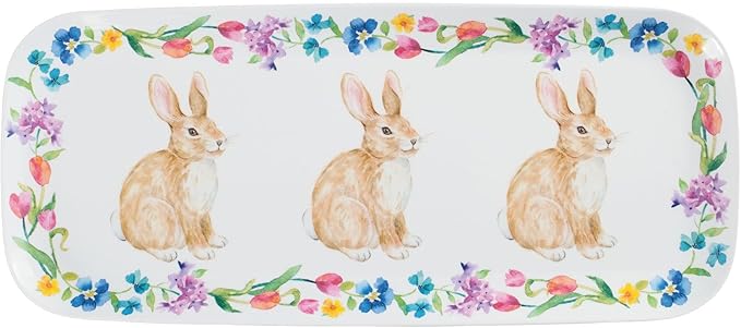 UPware Easter Bunny Melamine Serving Tray, 15 x 6.5 Inch Rectangular Serving Platter, BPA Free Food Tray for Party Entertaining
