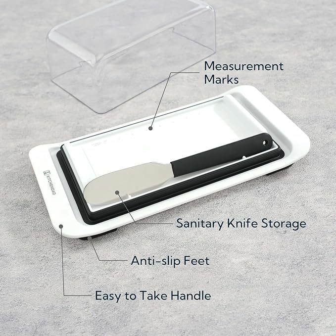 KITCHENDAO Airtight Butter Dish with Lid and Knife Spreader for Countertop and Refrigerator, Keep Butter Fresh, Easy Scoop, Dishwasher Safe, Plastic Butter Keeper Tray for West/ East Coast Butter