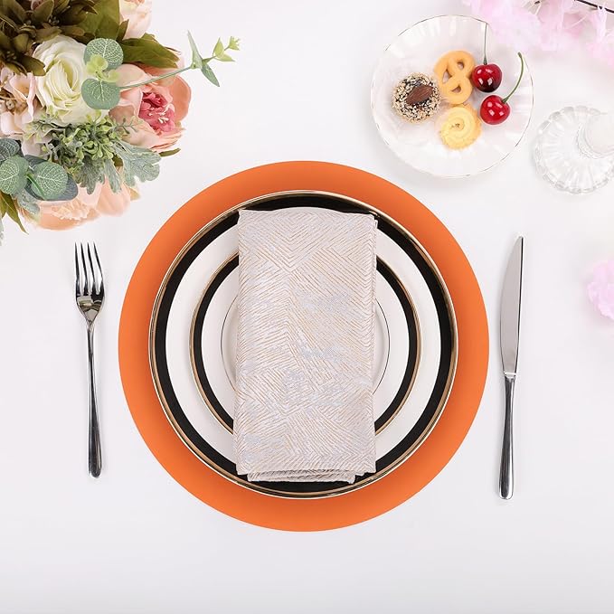SHACOS 100 PCS Round Paper Placemats 13 inch Disposable Fall Place Mats for Dinner Wedding Birthday Party Festival Table Decoration Indoor Outdoor, Orange