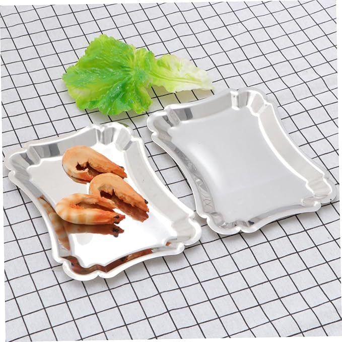 2pcs Stainless Steel Dessert Plates Cake Trays for Party Divided Serving Trays Food Safe Polished Design for Wedding
