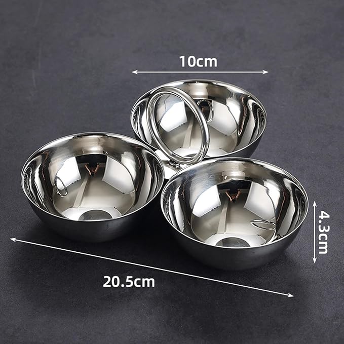 Stainless Steel Snack Serving Bowls Food Serving Trays 3 Compartment Portable Appetizer Platter for Kitchen Bar Dried Fruits, Silver