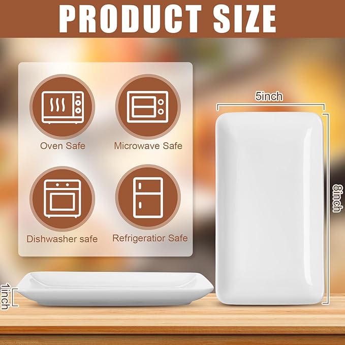 Irenare 28 Pcs 8 Inch Rectangular Salad Plates White Rectangular Porcelain Dessert Plates Appetizer Serving Tray Porcelain Platters for Fruit Sushi Dinner Parties, Microwave, Oven Safe