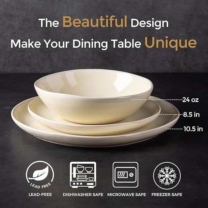 AmorArc Ceramic Dinnerware Sets,Handmade Reactive Glaze Plates and Bowls Sets,Highly Chip and Crack Resistant | Dishwasher & Microwave Safe Dishes Set, Service for 8 (24pc)